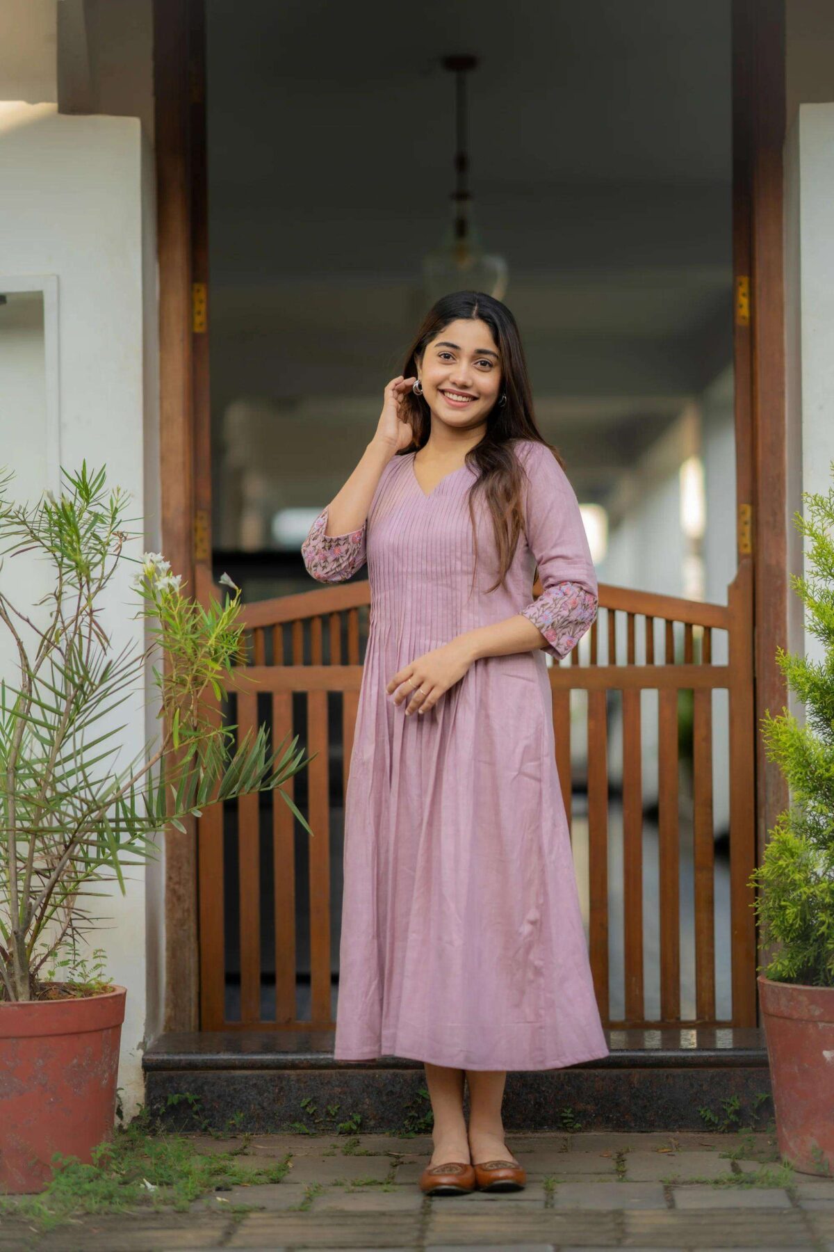 Floral Elegance ? Cotton Embroidered Dress with Printex Magic (M) - Image 2